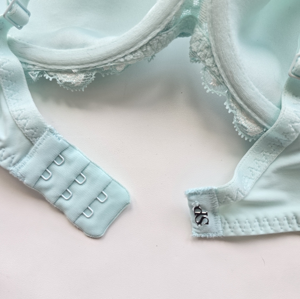 new Simone Perele Amour Plunge Underwire Bra Moulded Cups Blue Lace Size 32D - Picture 8 of 13